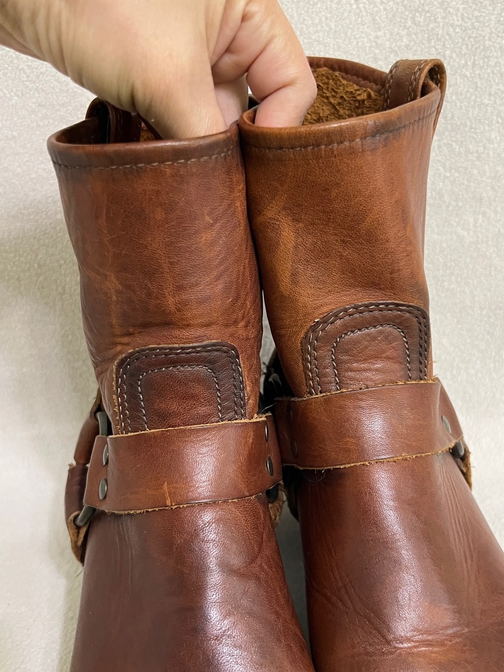Frye Harness Boots Women’s 8 M Cognac Brown Leather USA Made Motorcycle Cowgirl - Picture 5 of 16